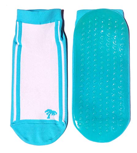 Weri Spezials Strandsocken Badesocken für Kinder und die ganze Familie mit der durchgehender ABS Beschichtung, Thermolite Aqua-Beach-Socken (27-30, Türkis+Weiß Palmen) von Weri Spezials