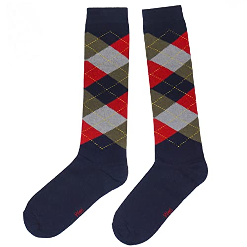 Weri Spezials Unisex Kniestrümpfe aus Baumwolle Argyle Rombe Muster Reitsocken (as3, numeric, numeric_23, numeric_26, regular, Marine+Rot, 23-26) von Weri Spezials