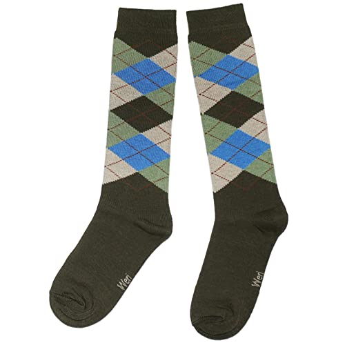 Weri Spezials Unisex Kniestrümpfe aus Baumwolle Argyle Rombe Muster Reitsocken (as3, numeric, numeric_27, numeric_30, regular, Grün+Blau, 27-30) von Weri Spezials