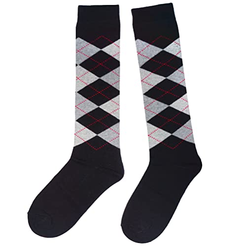 Weri Spezials Unisex Kniestrümpfe aus Baumwolle Argyle Rombe Muster Reitsocken (as3, numeric, numeric_27, numeric_30, regular, Schwarz+Grau, 27-30) von Weri Spezials