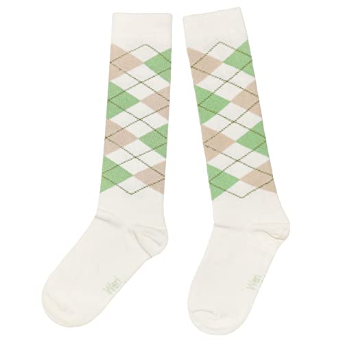 Weri Spezials Unisex Kniestrümpfe aus Baumwolle Argyle Rombe Muster Reitsocken (as3, numeric, numeric_31, numeric_34, regular, Creme+Grun, 31-34) von Weri Spezials