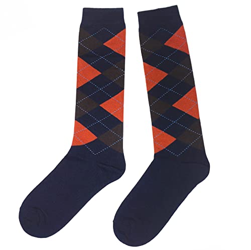 Weri Spezials Unisex Kniestrümpfe aus Baumwolle Argyle Rombe Muster Reitsocken (as3, numeric, numeric_31, numeric_34, regular, Marine+Orange, 31-34) von Weri Spezials