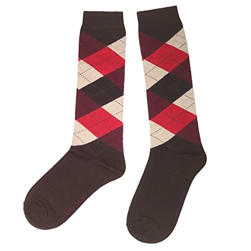 Weri Spezials Unisex Kniestrümpfe aus Baumwolle Argyle Rombe Muster Reitsocken (as3, numeric, numeric_31, numeric_34, regular, Schoko+Rot, 31-34) von Weri Spezials