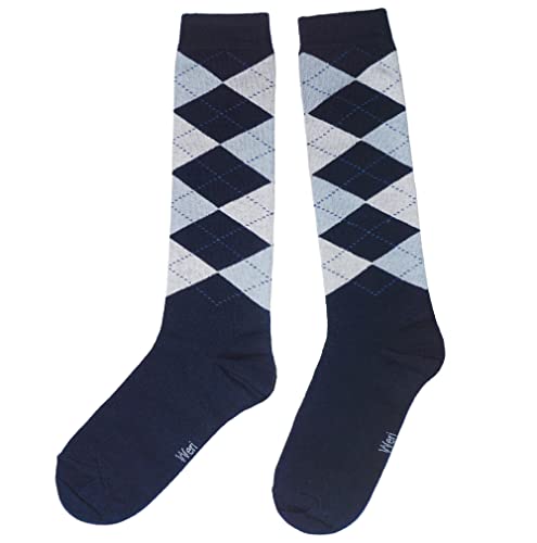 Weri Spezials Unisex Kniestrümpfe aus Baumwolle Argyle Rombe Muster Reitsocken (as3, numeric, numeric_35, numeric_38, regular, Marine + Hellblau, 35-38) von Weri Spezials
