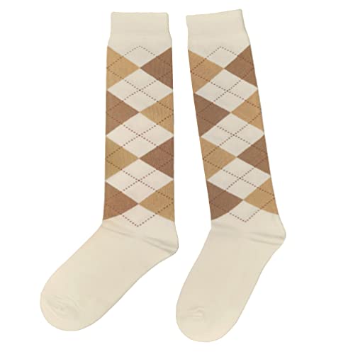Weri Spezials Unisex Kniestrümpfe aus Baumwolle Argyle für Kinder und Erwachsene Rombe Muster Reitsocken (as3, numeric, numeric_27, numeric_30, regular, Creme+Camel, 27-30) von Weri Spezials