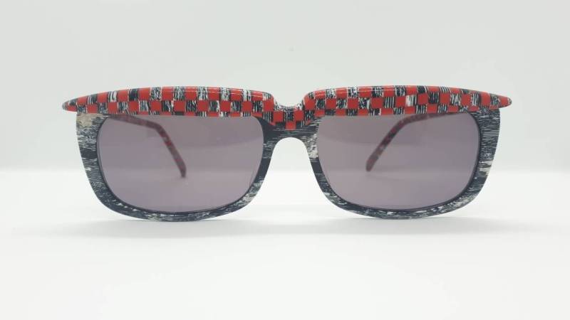 Vintage Alain Mikli A.m 85 0118 Sunglasses Handmade 80S Sonnenbrille Red Black Frame Purple Lenses 1980S Made in France New Old Stock von Werk23