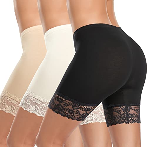 Anti-Scheuer-Shorts für Damen, Snag Tights Chub Rub Shorts Spitze Slip Shorts für Unterkleider, Rock Sicherheitsunterwäsche, #2 Schwarz + Weiß + Beige, XXX-Large von Werkiss