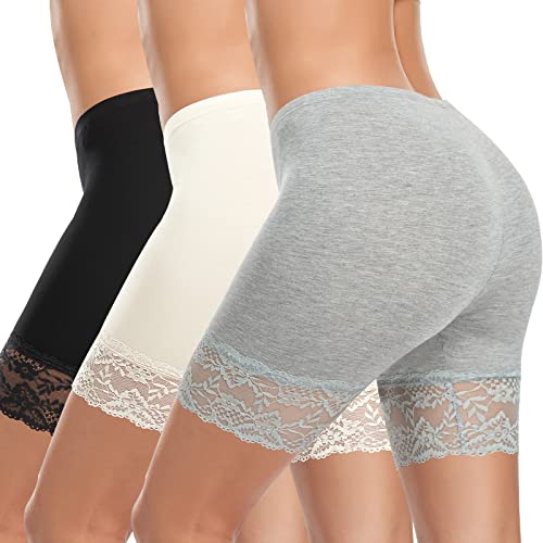 Werkiss Anti Chafing Shorts Frauen Snag Tights Döbel Rub Shorts Spitze Slip Shorts für Unter Kleidern Rock Sicherheit Unterwäsche, #2 schwarz+weiß+grau, 36 von Werkiss