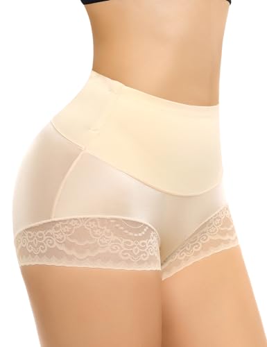 Werkiss Damen Shapewear Bauchweg Unterhose Hoher Taille Spitze Miederhose Bauch Weg Unterwäsche Bauchkontrolle Miederpant Figurenformend Miederslips Body Shaper(#1 Beige-Mitte Taille, M) von Werkiss