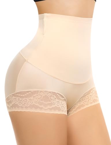 Werkiss Damen Shapewear Bauchweg Unterhose Hoher Taille Spitze Miederhose Bauch Weg Unterwäsche Bauchkontrolle Miederpant Figurenformend Miederslips Body Shaper(#2 Beige-hohe Taille, L) von Werkiss