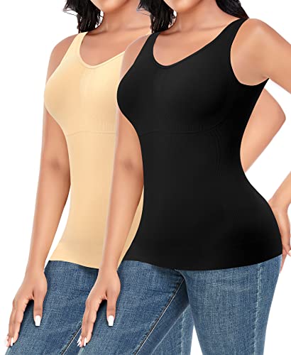 Shapewear Tank Tops für Frauen Taillen-Kontrolle Weste Bauchkontrolle Camisole Kompression Cami Top Slimming Body Shaper, #2 Black+beige, 46 von Werkiss