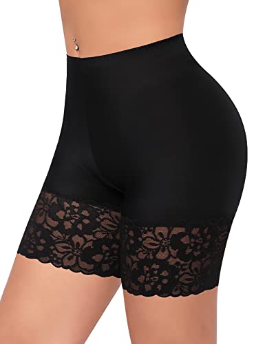 Werkiss Anti-Scheuer-Shorts für Damen, Chub-Rub-Shorts, Slip-Shorts für Unterkleider, Rock, glatte Sicherheitsspitzen-Strumpfhose, Unterwäsche, #1 Schwarz (lange Spitze), 46 von Werkiss