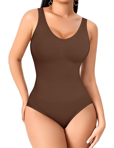 Werkiss Body Shapewear Damen Shapewear Schlankheitsgürtel Bauchweg-Body Shapewear Bodysuit unsichtbar Bodys Shapewear Tops, #2 Braun-breite Beete, 46 von Werkiss