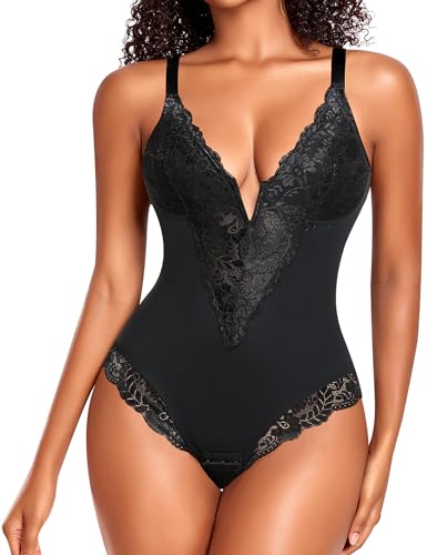 Werkiss Figurformender Body für Damen, schlankmachend, flacher Bauch, Shapewear, Bodysuit, unsichtbare Spitze, Schlankheitseffekt, Schwarz , 36 von Werkiss