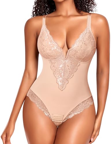 Werkiss Figurformender Body für Damen, schlankmachend, flacher Bauch, Shapewear, Bodysuit, unsichtbare Spitze, Schlankheitseffekt, beige, 46 von Werkiss