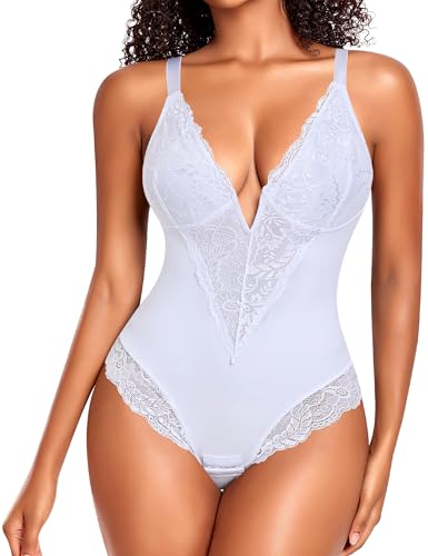 Werkiss Figurformender Body für Damen, schlankmachend, flacher Bauch, Shapewear, Bodysuit, unsichtbare Spitze, Schlankheitseffekt, weiß, 46 von Werkiss