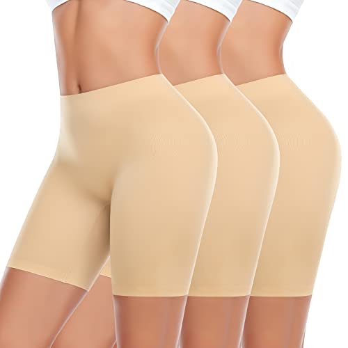 Werkiss Radlerhose Damen Anti Scheuern Unterhose Unter Rock Hose Kurz für Kleid Hohe Taille Slipshort Nahtlos Boxershorts Unterwäsche Hotpants(#2 Nude+Nude+Nude, M) von Werkiss