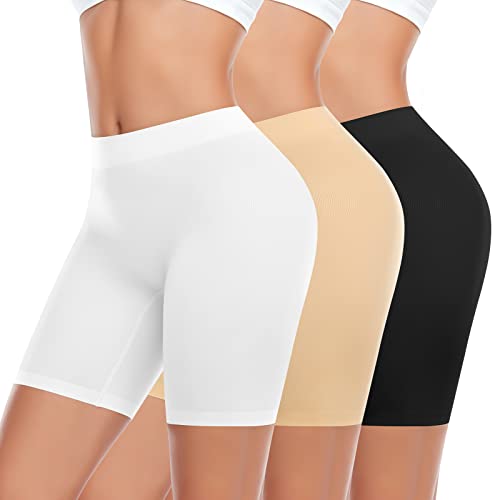 Werkiss Radlerhose Damen Anti Scheuern Unterhose Unter Rock Hose Kurz für Kleid Hohe Taille Slipshort Nahtlos Boxershorts Unterwäsche Hotpants(#2 Schwarz+Nude+weiß, S) von Werkiss