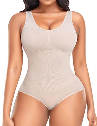 Werkiss Shapewear Body für Frauen Bauchkontrolle Body Shaper Sculpting Bodysuit Slimming Leotard Jumpsuit Tops Verstellbare Träger, #2 beigefarbene breite Riemen, 46 von Werkiss