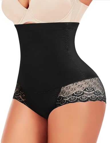 Werkiss Shapewear Damen Bauchweg Unterhose Spitze Miederhose Hohe Taille Miederslip Figurformende Unterwäsche Bauchkontrolle Miederpant(#1 Schwarz, 3XL) von Werkiss