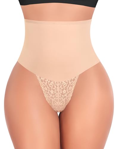 Werkiss Shapewear Damen Bauchweg Unterhose Spitze String Tanga Slip Miederhose Miederslip Figurformende Shaping Unterwäsche Miederpants Unterbauch Kontrolle Body Shaper(#1 Beige, XL) von Werkiss