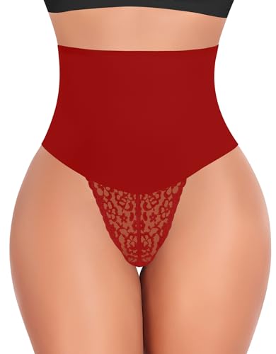 Werkiss Shapewear Damen Bauchweg Unterhose Spitze String Tanga Slip Miederhose Miederslip Figurformende Shaping Unterwäsche Miederpants Unterbauch Kontrolle Body Shaper(#1 Rot, 3XL) von Werkiss