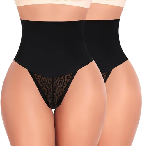 Werkiss Shapewear Damen Bauchweg Unterhose Spitze String Tanga Slip Miederhose Miederslip Figurformende Shaping Unterwäsche Miederpants Unterbauch Kontrolle Body Shaper(#2 Schwarz+schwarz, XL) von Werkiss