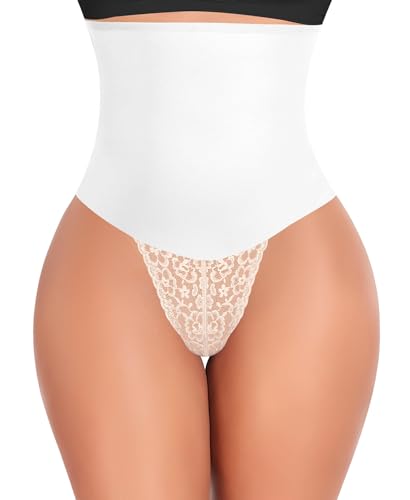 Werkiss Shapewear Damen Bauchweg Unterhose Spitze String Tanga Slip Miederhose Miederslip Figurformende Shaping Unterwäsche Miederpants Unterbauch Kontrolle Body Shaper(#3 Weiß-hohe Taille, 2XL) von Werkiss