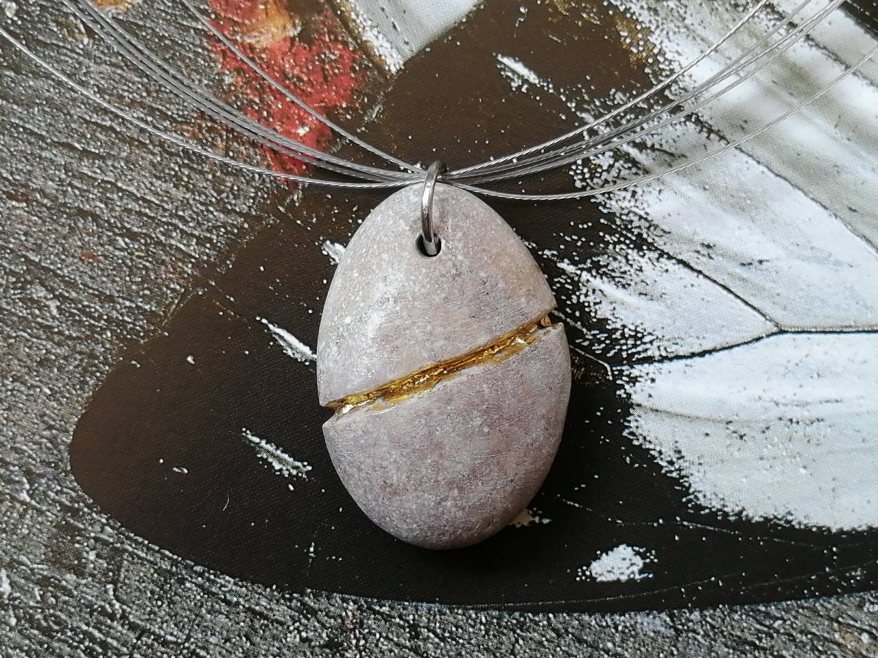 Natursteinkette Mit Blattgoldeinlage von Werkstatt29