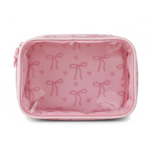Werncy Transparente Make-up-Tasche für Damen, Schleife, transparent, wasserdicht, geeignet für Reisen, niedliche Kosmetiktasche, Freundin, Mutter, Brautjungfer, Kosmetiktasche – rosa Schleife Herz Werncy Transparente Make-up-Tasche für Damen, Schleife, transparent, wasserdicht, geeignet für Reisen, niedliche Kosmetiktasche, Freundin, Mutter, Brautjungfer, Kosmetiktasche – rosa Schleife Herz von Werncy
