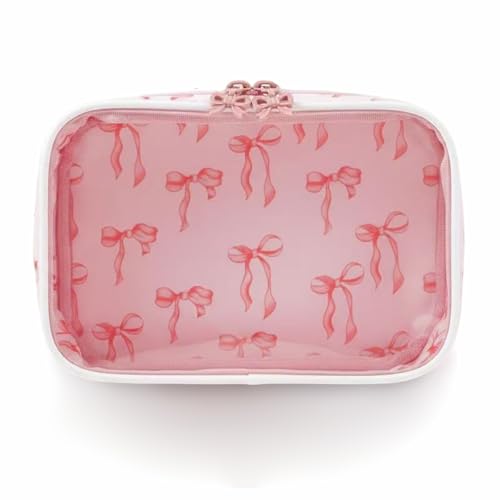 Werncy Transparente Make-up-Tasche für Damen, Schleife, transparent, wasserdicht, geeignet für Reisen, niedliche Kosmetiktasche, Freundin, Mutter, Brautjungfer, Kosmetiktasche – rosa Schleife Werncy Transparente Make-up-Tasche für Damen, Schleife, transparent, wasserdicht, geeignet für Reisen, niedliche Kosmetiktasche, Freundin, Mutter, Brautjungfer, Kosmetiktasche – rosa Schleife von Werncy
