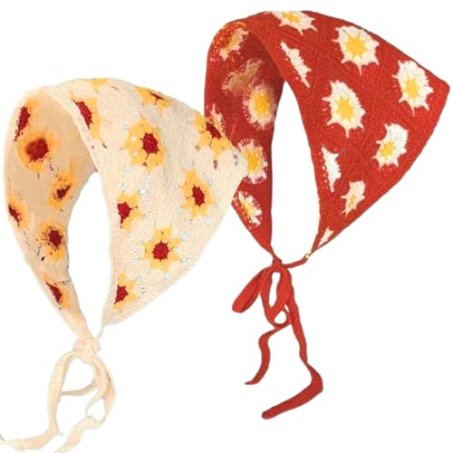 2 Stück Florales Dreieck-Bandana-Stirnband Boho-Stirnband Gehäkeltes Florales Bandana Verstellbares Damen-Kopfschmuck Sommer Geeignet Für Damen Und Mädchen (Orange und Cremeweiß, 01) von Werownsgso