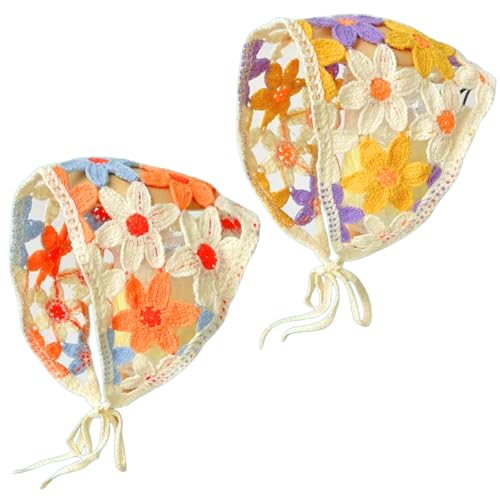 2 Stück Florales Dreieck-Bandana-Stirnband Boho-Stirnband Gehäkeltes Florales Bandana Verstellbares Damen-Kopfschmuck Sommer Geeignet Für Damen Und Mädchen (Orange und Lila, 02) von Werownsgso