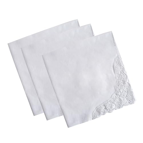 Werownsgso 3 Stück Taschentücher Hochzeit Taschentuch aus Baumwolle 43x43cm Weiß Taschentuch aus Spitze von Werownsgso