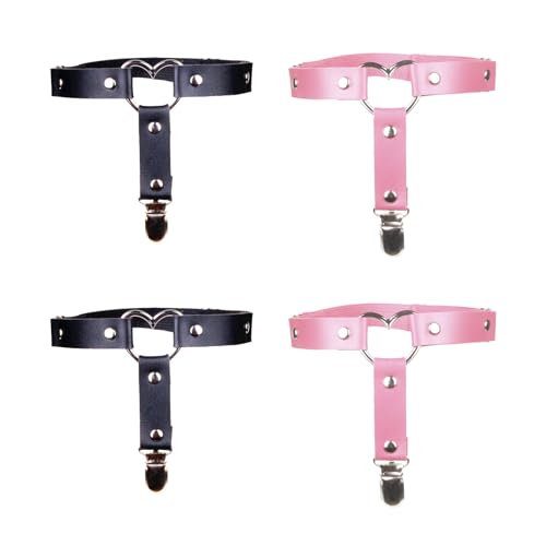 Werownsgso 4 Stück Leder Strumpfbändern Punk Herzförmige Accessoires Verstellbarer Strumpfgürtel Cosplay Partyzubehör von Werownsgso