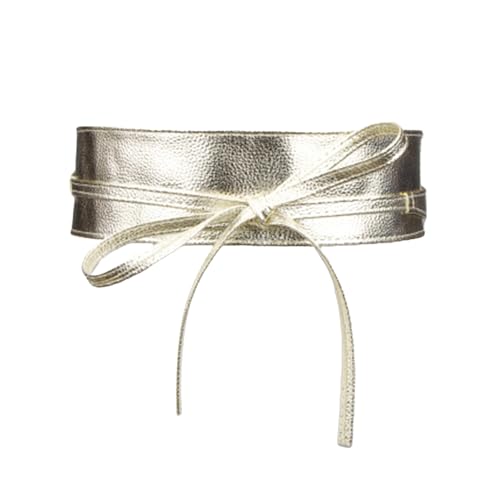 Werownsgso Damen Breiter Bindegürtel Leder Taillengürtel, zum Schnüren Wickelgürtel Model Hüftgürtel Kleidgürtel Dekorativer Gürtel (Gold) von Werownsgso