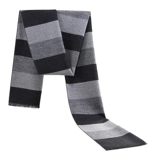 Werownsgso Herren-Schal, Kaschmirimitat, Schwarz Grau, Gestreift, Warm, Vielseitig, Winter, Mode, Geschenk von Werownsgso