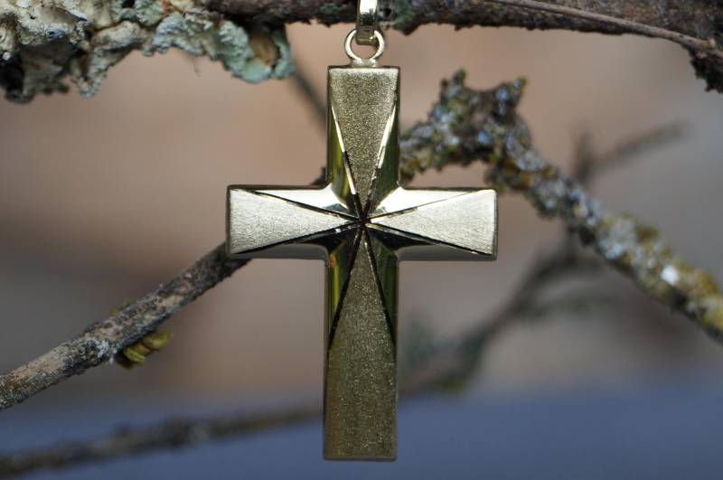 Vintage Anhänger Kreuz Gelbgold 333/ - Gestempelt 35x22mm Bewegliche Öse Mattiert Glänzend Poliert Sehr Gut Erhalten Gereinigt von WertGeschaetzt