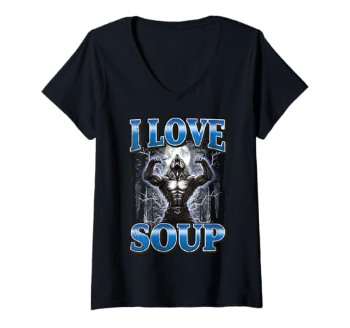 Damen I Love SoupWerwolf T-Shirt mit V-Ausschnitt Damen I Love SoupWerwolf T-Shirt mit V-Ausschnitt von Werwolf Suppe Lustig Meme
