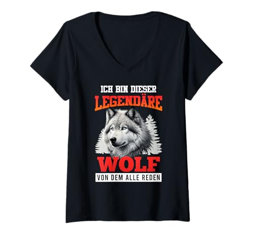 Damen Alpha BIN DER LEGENDÄRE WOLF VON DEM ALLE REDEN Wölfe T-Shirt mit V-Ausschnitt Damen Alpha BIN DER LEGENDÄRE WOLF VON DEM ALLE REDEN Wölfe T-Shirt mit V-Ausschnitt von Werwolf T-Shirt Herren Alpha Wolf Kostüm Wölfe