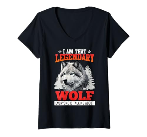 Damen Alpha BIN DER LEGENDÄRE WOLF VON DEM ALLE REDEN Wölfe T-Shirt mit V-Ausschnitt Damen Alpha BIN DER LEGENDÄRE WOLF VON DEM ALLE REDEN Wölfe T-Shirt mit V-Ausschnitt von Werwolf T-Shirt Herren Alpha Wolf Kostüm Wölfe
