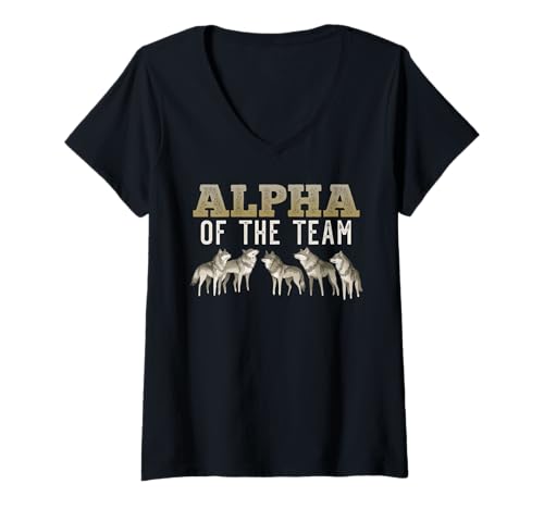 Damen Alpha Wolf ALPHA OF THE TEAM Lustiges Wölfe T-Shirt mit V-Ausschnitt von Werwolf T-Shirt Herren Alpha Wolf Kostüm Wölfe