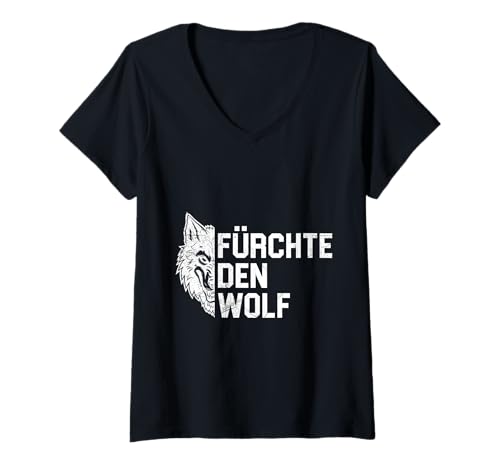 Damen Alpha Wolf FÜRCHTE DEN WOLF Lustiges Wölfe T-Shirt mit V-Ausschnitt von Werwolf T-Shirt Herren Alpha Wolf Kostüm Wölfe