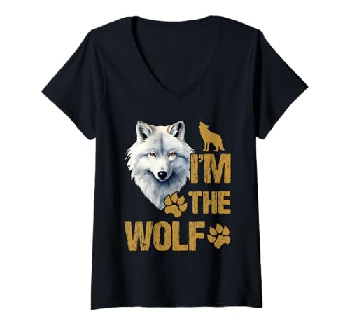 Damen Alpha Wolf I'M THE WOLF Kostüm Alpha Lustiges Wölfe T-Shirt mit V-Ausschnitt Damen Alpha Wolf I'M THE WOLF Kostüm Alpha Lustiges Wölfe T-Shirt mit V-Ausschnitt von Werwolf T-Shirt Herren Alpha Wolf Kostüm Wölfe