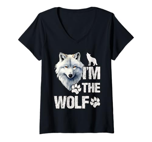 Damen Alpha Wolf I'M THE WOLF Kostüm Alpha Lustiges Wölfe T-Shirt mit V-Ausschnitt Damen Alpha Wolf I'M THE WOLF Kostüm Alpha Lustiges Wölfe T-Shirt mit V-Ausschnitt von Werwolf T-Shirt Herren Alpha Wolf Kostüm Wölfe