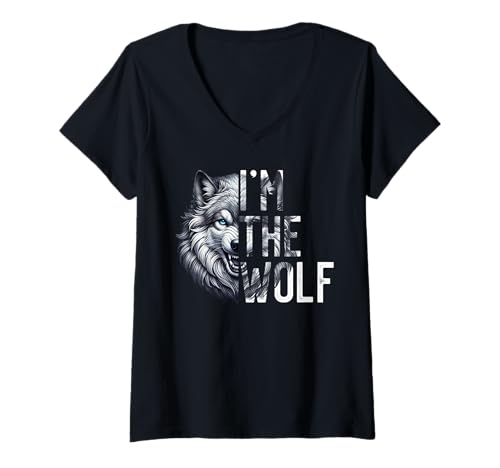 Damen Alpha Wolf I'M THE WOLF Kostüm Alpha Lustiges Wölfe T-Shirt mit V-Ausschnitt von Werwolf T-Shirt Herren Alpha Wolf Kostüm Wölfe