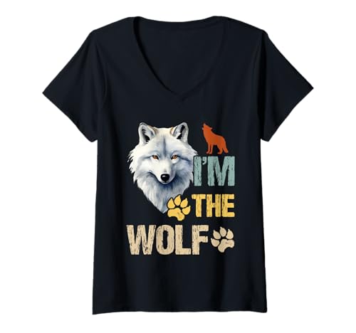 Damen Alpha Wolf I'M THE WOLF Kostüm Alpha Lustiges Wölfe T-Shirt mit V-Ausschnitt von Werwolf T-Shirt Herren Alpha Wolf Kostüm Wölfe