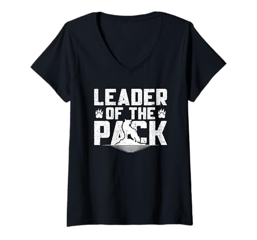 Damen Alpha Wolf LEADER OF THE PACK Retro Lustig Wölfe T-Shirt mit V-Ausschnitt von Werwolf T-Shirt Herren Alpha Wolf Kostüm Wölfe