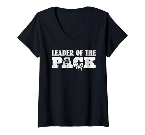 Damen Alpha Wolf LEADER OF THE PACK Retro Lustig Wölfe T-Shirt mit V-Ausschnitt von Werwolf T-Shirt Herren Alpha Wolf Kostüm Wölfe