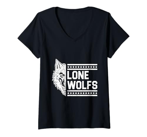 Damen Alpha Wolf LONE WOLFS Lustiges Wölfe T-Shirt mit V-Ausschnitt von Werwolf T-Shirt Herren Alpha Wolf Kostüm Wölfe